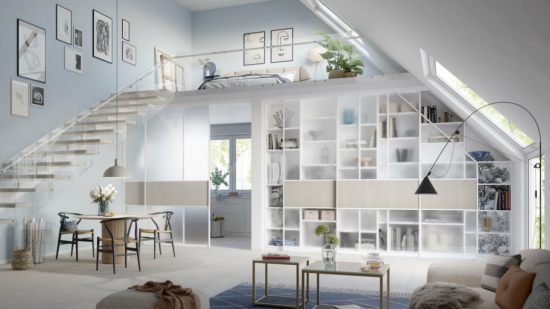 Einbauschrank in Dachschräge mit Schiebetür